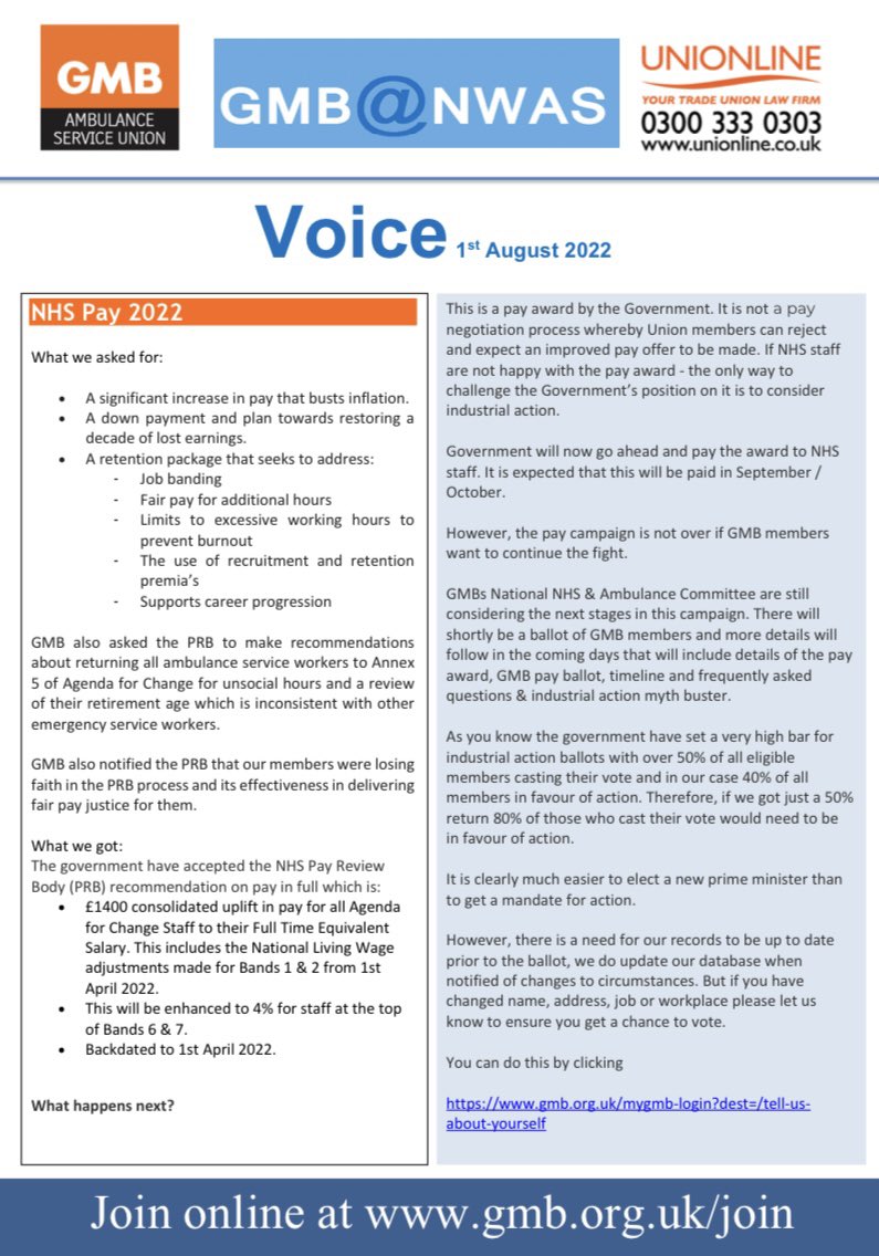 NWAS GMB Ambulance Service Union N61 tweet media