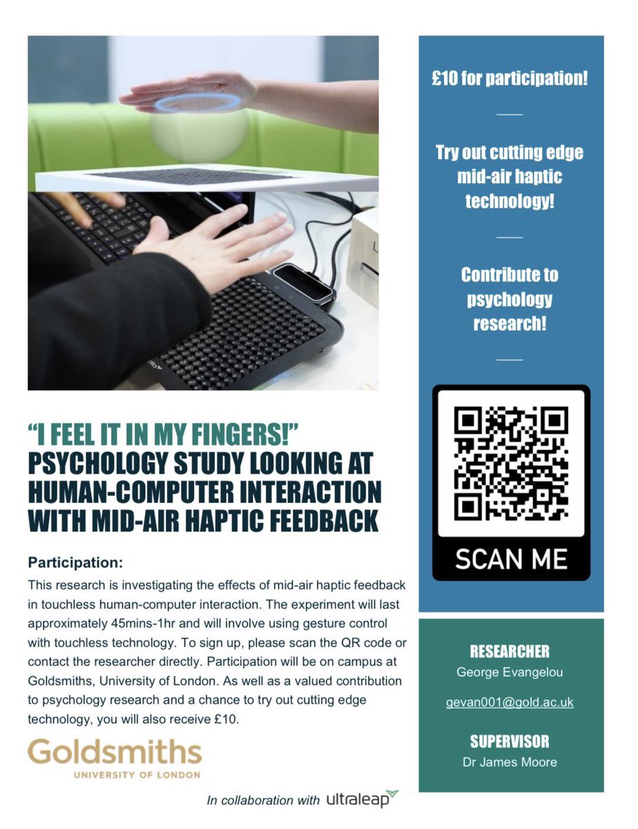 Currently running an experiment at Goldsmiths University, if it isn’t too far for you, feel free to come and participate! Here is the flyer with more information, and you can click this link to check availability and sign up doodle.com/meeting/partic…