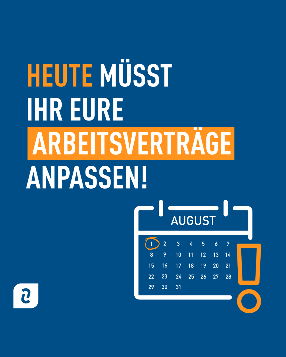Haendlerbund's tweet photo. Kein Monat ohne Rechtsänderungen... 😬 HEUTE müsst ihr prüfen, ob eure #Arbeitsverträge noch den gesetzlichen Bestimmungen entsprechen. Unter https://t.co/uwjxlJ8BHl gibt's von uns erstellte &amp; geprüfte Vorlagen. 💪

PS: Bei Nicht-Einhaltung drohen bis zu 2.000 € Bußgeld. https://t.co/BCrfix14ga