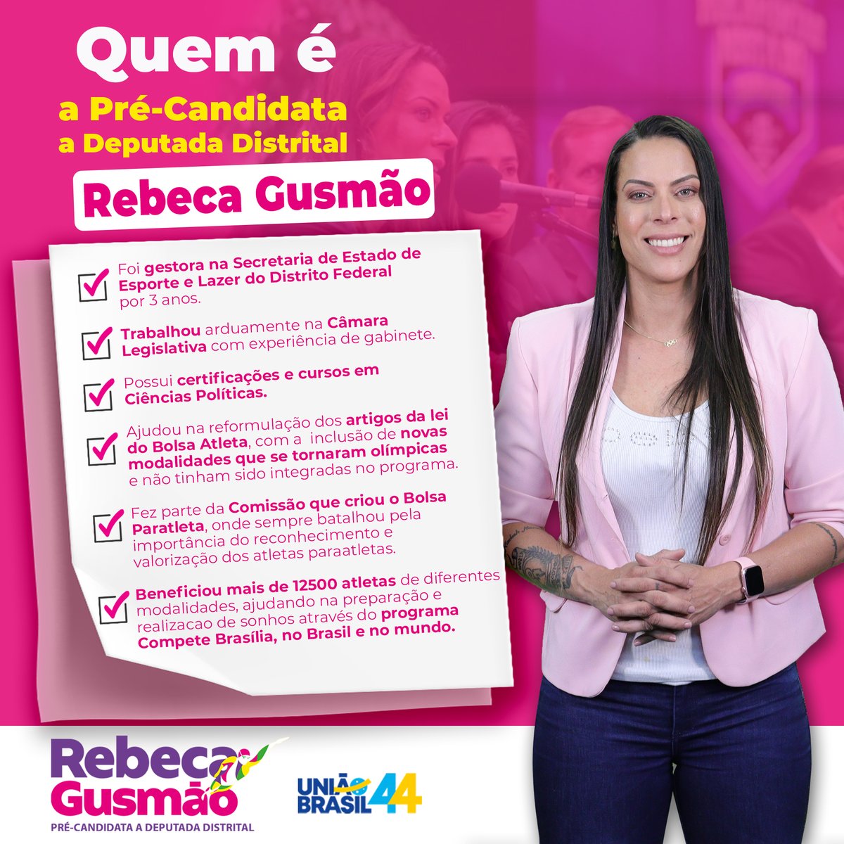 becagusmao's tweet photo. Eu represento mulheres que se incomodam com a injustiça, que lutam por condições melhores na sociedade. Sou representante da saúde mental e física equilibrada e de uma vida digna, repleta de possibilidades. Eu sou Rebeca Gusmão, a sua pré-candidata a Deputada Distrital. https://t.co/wPinU59L28