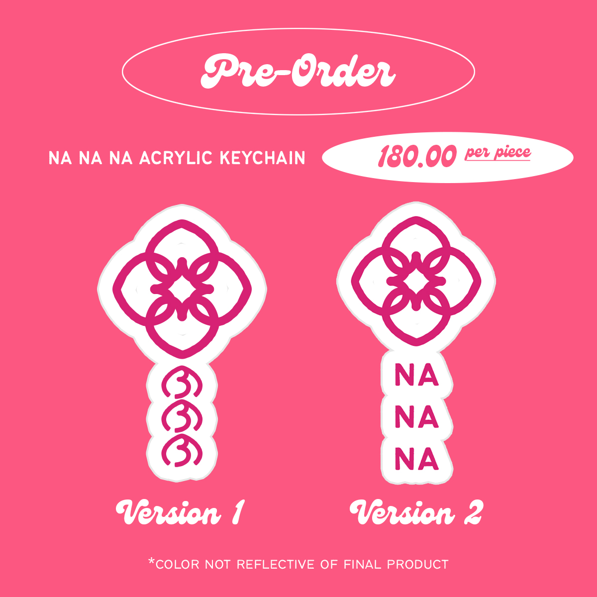 nanayjeans's tweet image. [PRE-ORDER]

hello, i'm holding a pre-order for these BINI "na na na" charms! each charm is P180 with two versions. ETA is ~september, but will depend on orders! 🌸

🛒: nanayjeans.company.site
send your receipt here: forms.gle/LBSdVhY1MgC12B…
pre-order is from august 1-6, 2022.