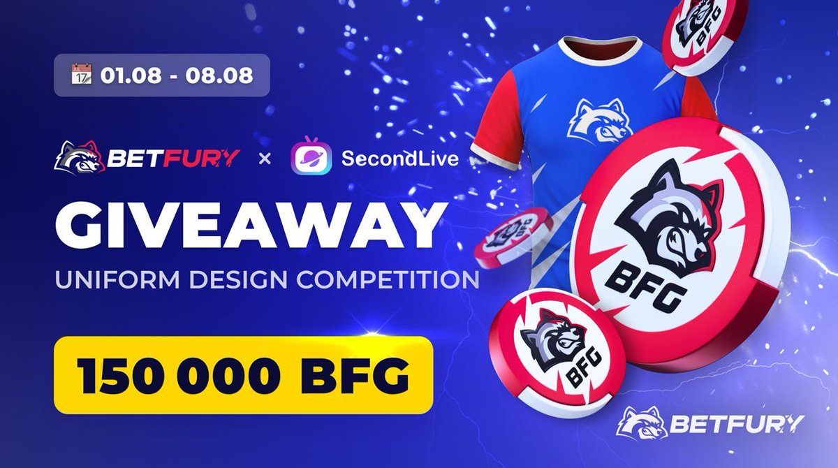 🎁150 000 #BFG #GIVEAWAY🎁
🚀<a href="/betfury_gaming/">BetFury</a> x <a href="/SecondLiveReal/">SecondLive</a>
 Uniform Design Competition 

box.genki.io/UGMTEY
⬆️Fill in the @Genki_io Form to join⬆️

⏱1.08 - 8.08 | 300 random winners
❤️ + RT + Tag 3 friends

Join the Event: betfury.tv/3BoCPJg