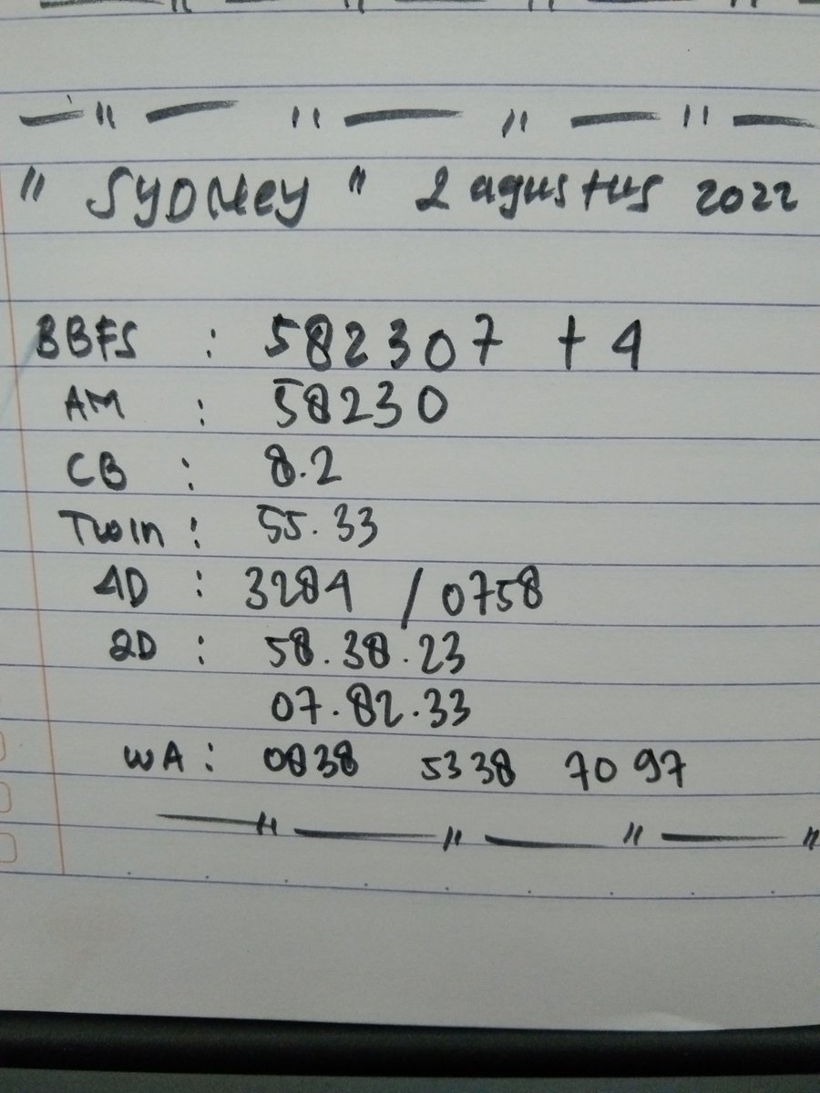 Lisa82486755's tweet photo. Prediksi Sydney 2 Agustus 2022

#prediksisydney #prediksisyd #prediksijitu #prediksijp #prediksitop #prediksitogel https://t.co/GGGCPsyL68