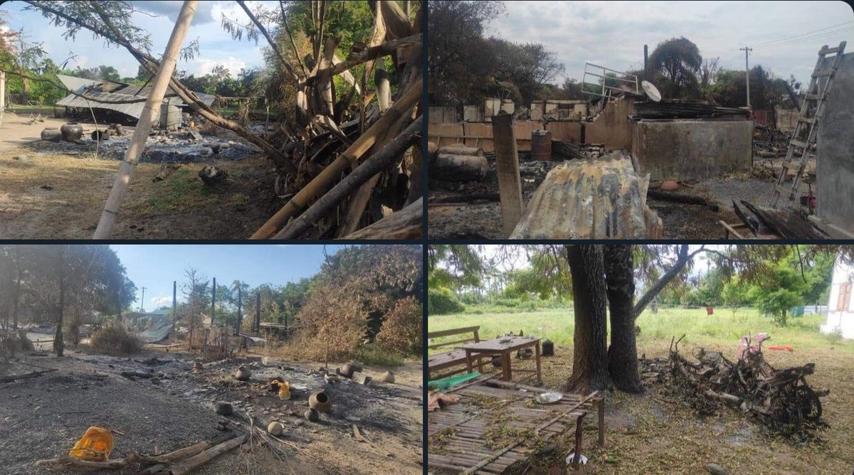 The horrific aftermath left behind by the junta regime operation at the Mu Mandalay village in Myanmar township has come to light after four days on 27 July.   #2022Aug1Coup #WhatsHappeningInMyanmar