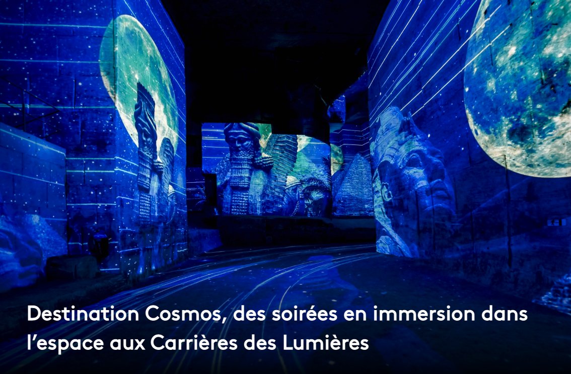 madein_sud's tweet photo. 🪐 Les Carrières des Lumières proposent 23 nocturnes cette année pour une immersion exceptionnelle dans l'espace avec la projection #DestinationCosmos.
Nos infos ⤵
https://t.co/vSQ07n9D44 https://t.co/aULpEigtLZ