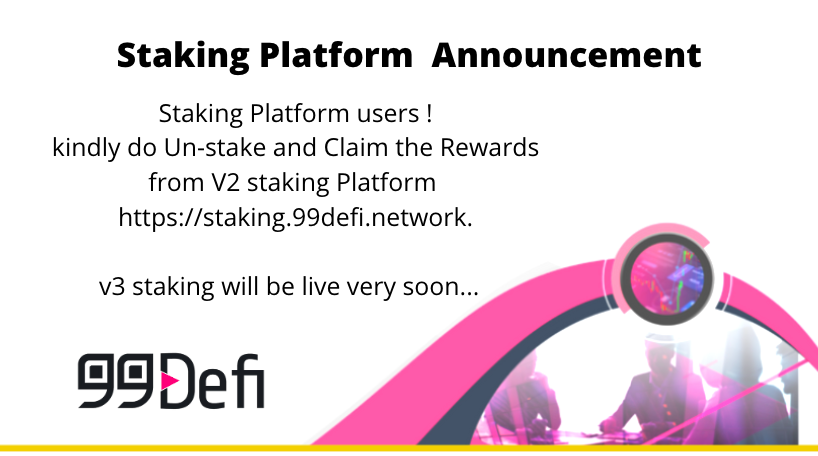 99DEFIp2p's tweet photo. 99Defi Un-stake & Rewards Claim announcement!
V2 staking platform users!
Requested to Unstake & Claim their Rewards from https://t.co/QC0yYAHbne.
#99defi #99defistaking https://t.co/6TYfOoc3TH