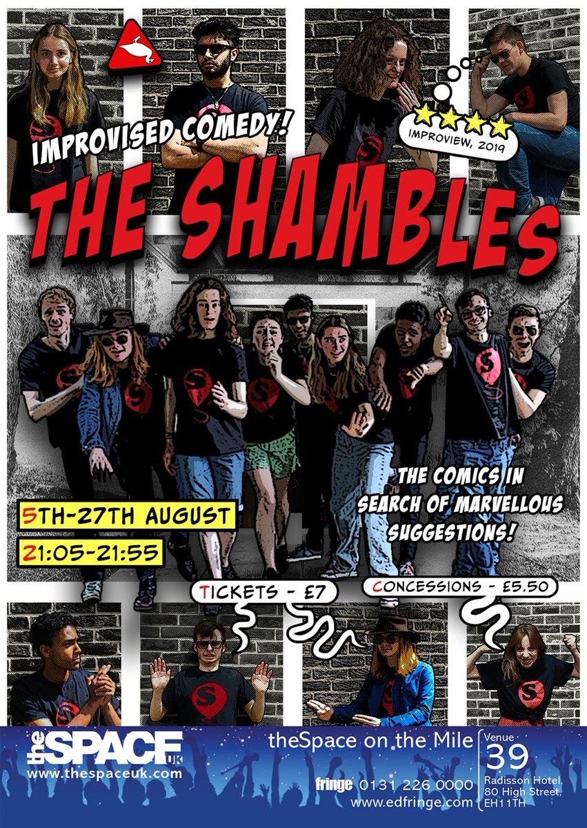 ComedySoc's tweet photo. @HeartGallery @edinburghfringe @shoddytheatre Hi! We've got two terrific comedy shows: The Dead Ducks (sketch) and The Shambles (improv). All written, performed, improvised by York students and recipients of four and five star reviews when we last came! Can't wait to see Shoddy Detective https://t.co/2oWPyKqd8l