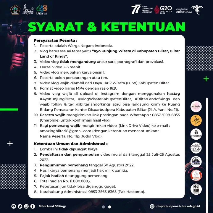 Teruntuk yang suka ngevlog, ayo ikuti #KabupatenBlitar698th #BlitarLandOfKings #Blitarraya #AyoKunjungBlitar