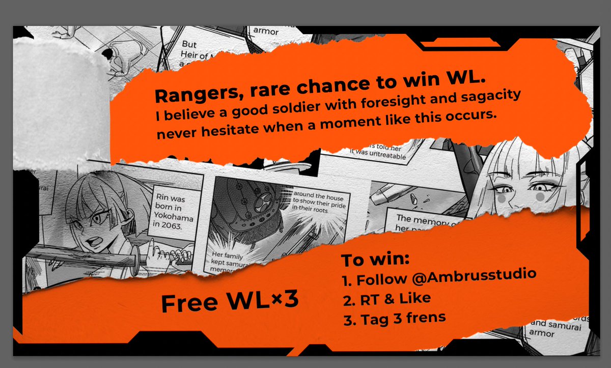 AmbrusStudio's tweet photo. Rangers! Auction Week Raffle to thank you all for your enthusiasm for our project and continuous support💪

Simple rules: 
🌟Follow us
🌟Like &amp; rt &amp; tag 3 friends under our daily post
🌟3WL spots/day!!!

Join our DC now: https://t.co/idz9DecK6Y

#Giveaway #e4c #NFTs https://t.co/yvrR3yMMJP