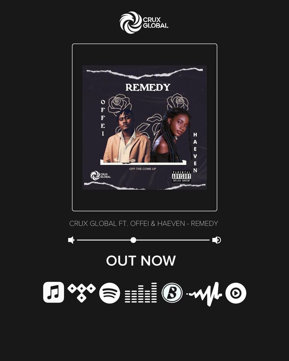 CruxGlobal's tweet photo. It’s new week to stream “Remedy” ft @OffeiMusic & @dontkatchme available on all digital streaming platforms.
Produced by @IamGigzBeatz.
Don’t forget to add it to all playlists and enjoy.
#cruxglobal #music #remedy #offei #haeven #gigzbeatz #afrobeats #thecomeup https://t.co/1PJVeEhZPn