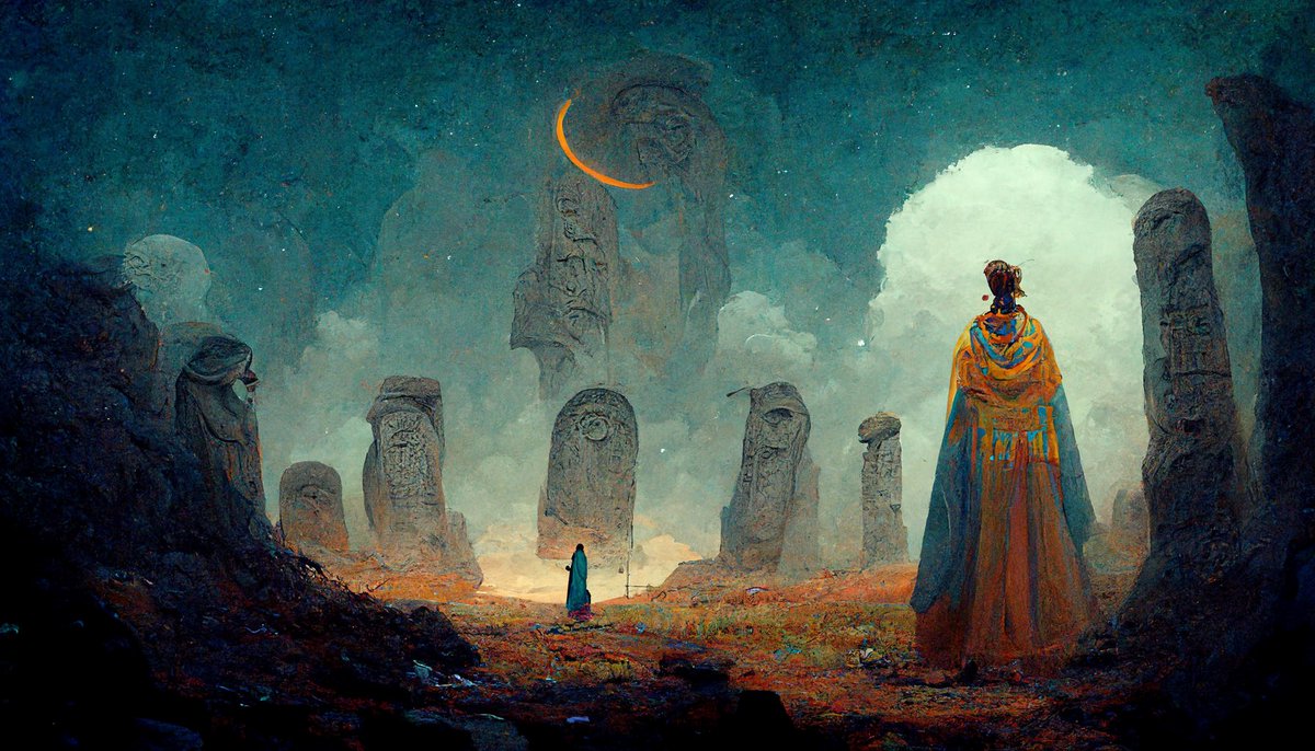 goddess and shaman next to pillars #midjourney #MidjourneyAI