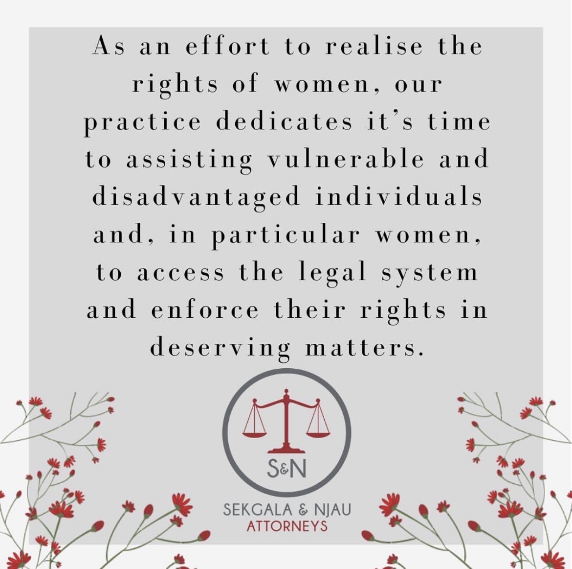 snatlaw's tweet photo. For the month of August 2022, we at Sekgala &amp; Njau Attorneys are offering to take one woman’s case on Pro Bono. To be a candidate for this opportunity, please share your legal challenge by contacting us. See our bio for contact details. Ts&amp;Cs apply. https://t.co/2Uz2mGrp9O