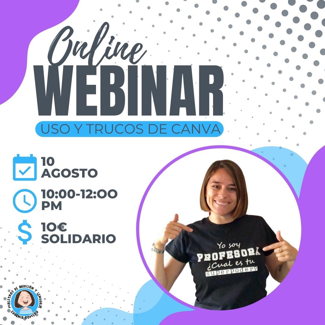 El próximo 10 de agosto de 10h a 12h, realizaré un webinar #solidario sobre Uso y trucos de #Canva, todo el dinero recaudado será para comprar materiales para el aula UEECO de mi cole. No te quedes con tus plazas que son limitadas 😊

maestrosdeaudicionylenguaje.com/producto/webin…