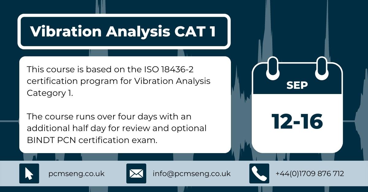 PCMSEng's tweet image. Are you new to vibration monitoring and analysis and would like to learn the basics? Through our @bindt certified Vibration Analysis Cat 1 training you will learn the basic principles of vibration and much more. Register today: loom.ly/pxUF63Y #Training #Qualification