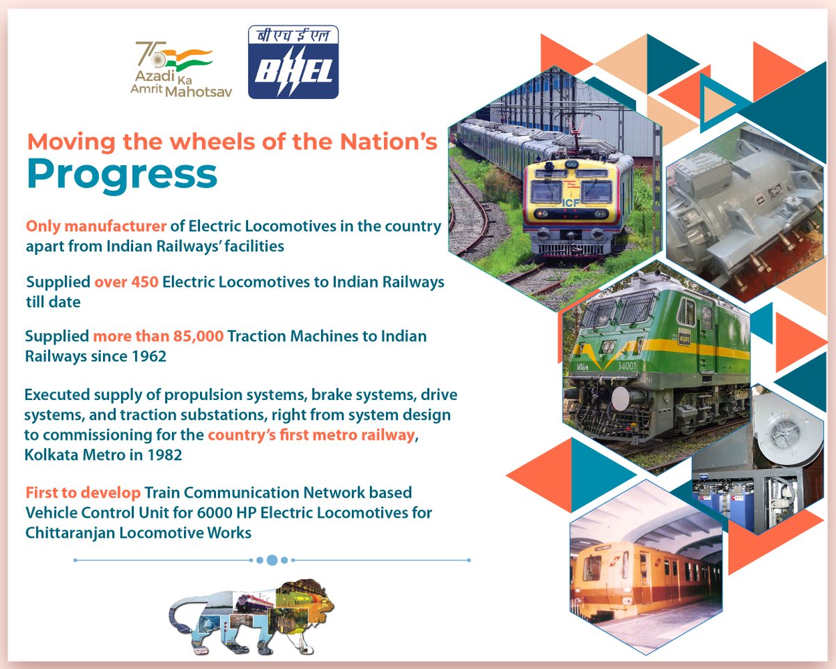 BHEL_India's tweet photo. 𝗕𝗛𝗘𝗟 - 𝗠𝗮𝗸𝗶𝗻𝗴 𝗶𝗻 𝗜𝗻𝗱𝗶𝗮 𝘀𝗶𝗻𝗰𝗲 𝟭𝟵𝟲𝟰
#BHEL #BHELIndia #amritmahotsav #AatmanirbharBharat #MakeInIndia #nationbuilding #IndiaAt75 #tranportation #tractionequipment #propulsionsystem #electriclocomotive #indianrailways #rollingstock

@DrMNPandeyMP @MHI_GoI https://t.co/P3vCz3q6kd