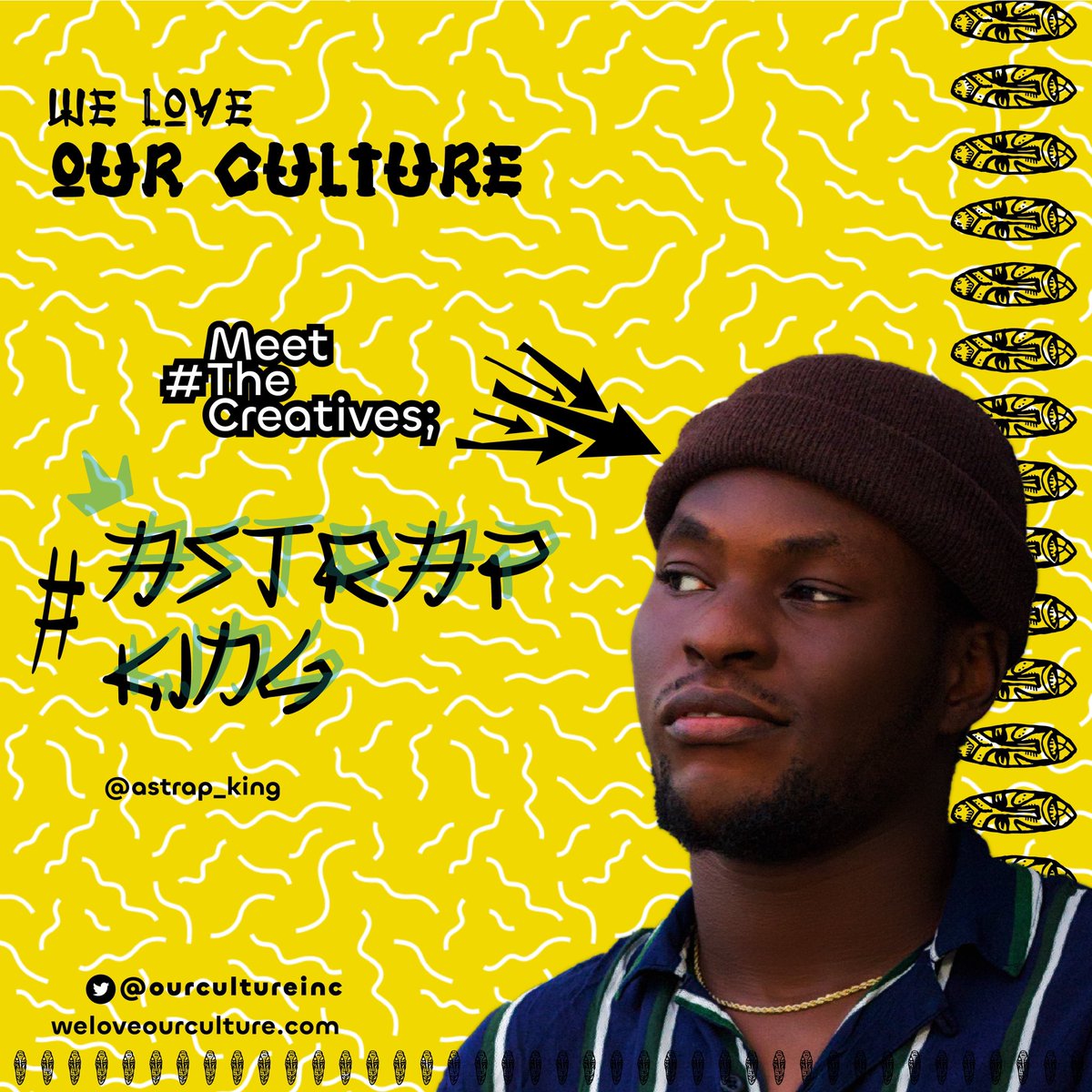 ourcultureinc's tweet photo. Can we agree that he is “Bender of Sounds or Forger of Rhythm?” because ASTRAP KING is a hip hop, RnB, Alternative and Afro-pop singer and songwriter. On this week’s episode of #MeetTheCreatives, dive into @astrap_king 

https://t.co/ivV5JIUOrU https://t.co/sxfz7fceLL