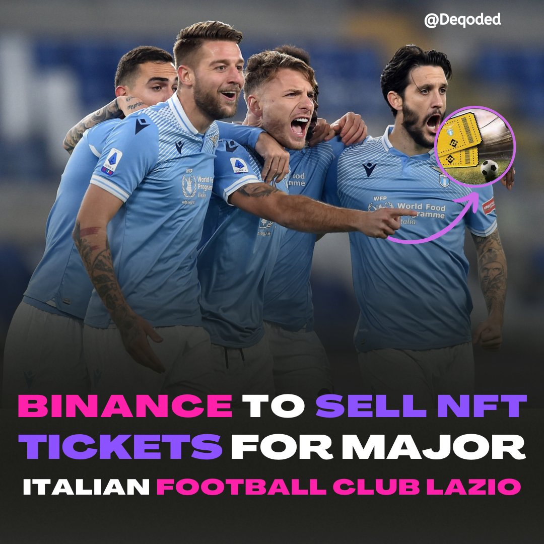 Deqoded's tweet photo. Do you expect Lazio NFT tickets to be met with high demand among soccer fans in Italy? Tell us in the comments section below. #nft #nftnews #metaverse #binance #lazio #football https://t.co/ChPUmVDnSa