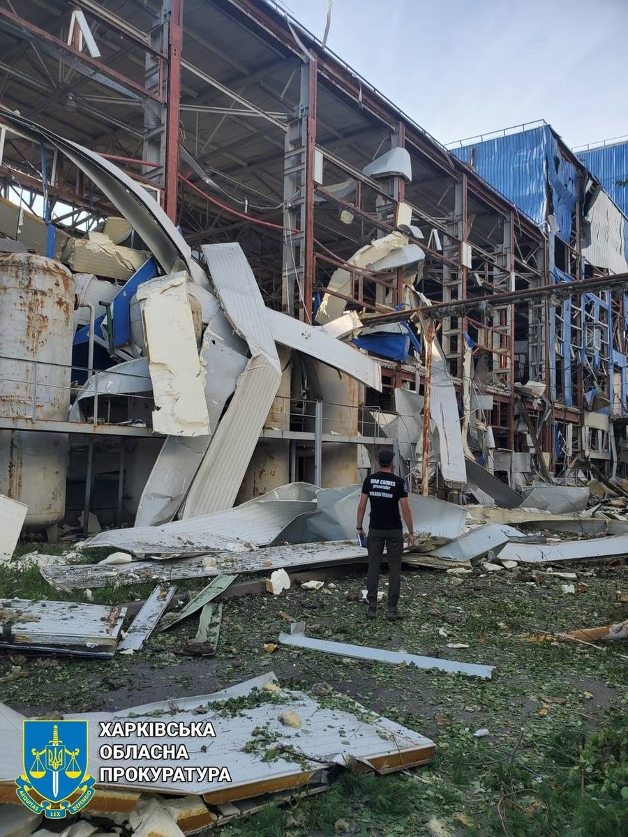 UFMPlatform's tweet photo. On August 1, around 2:00 a.m, #Russians launched a rocket attack on #Merefa, #Kharkiv district

As a result, the workshops of one of the enterprises were damaged, a fire broke out. The security guard of the enterprise was injured

📸 Kharkiv Regional Prosecutor's Office
#Ukraine https://t.co/YteuhMlcGV