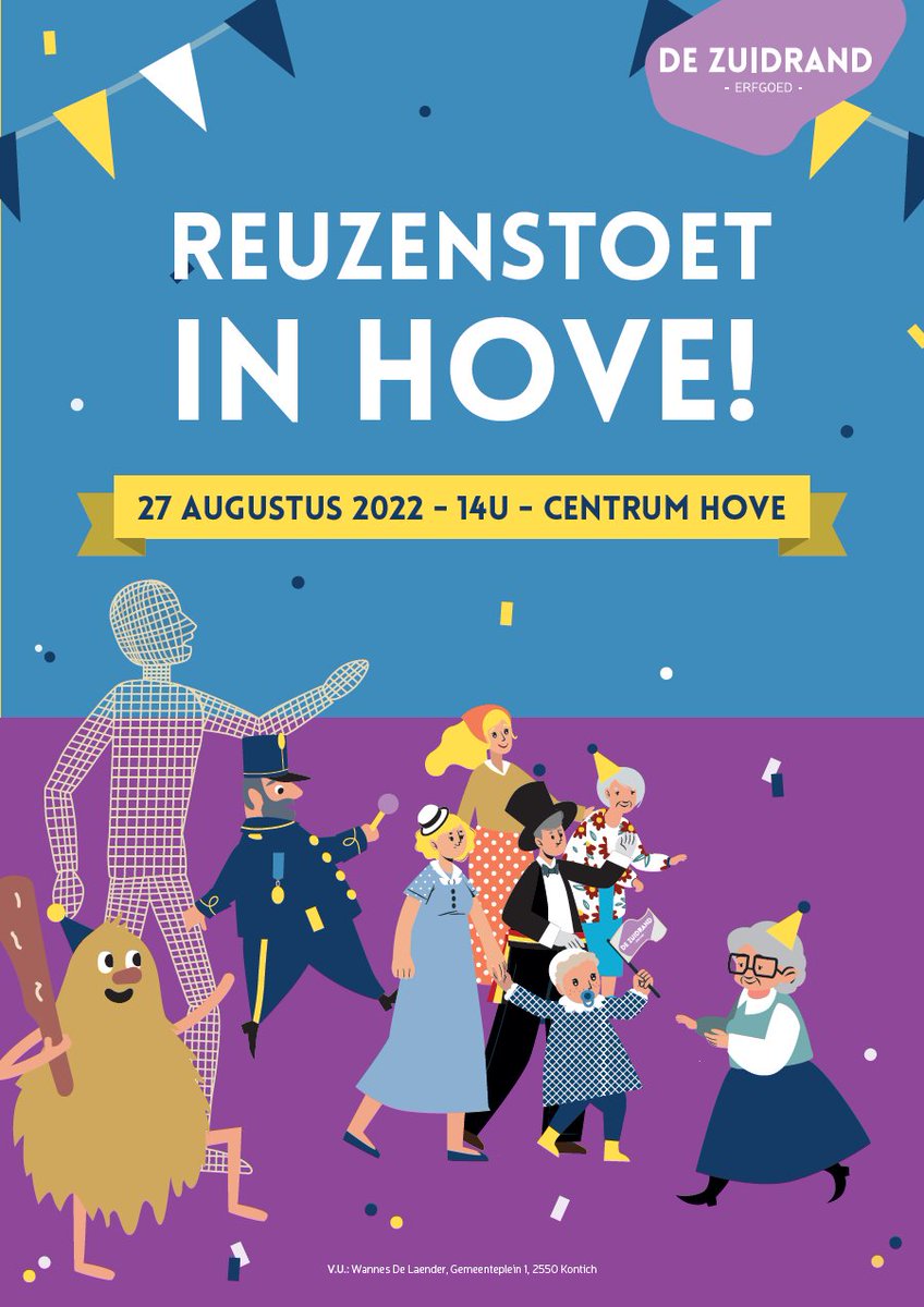 gemeente_Hove's tweet image. De reuzen uit de Zuidrand komen op bezoek bij Moe Lies, onze nieuwe Hovese reus. Samen gaan ze op pad. Kom ze begroeten langs hun wandeling doorheen het centrum van Hove tijdens de ZomerEndFeesten. Na de stoet luister je mee naar het reuzenverhaal en het reuzenlied.