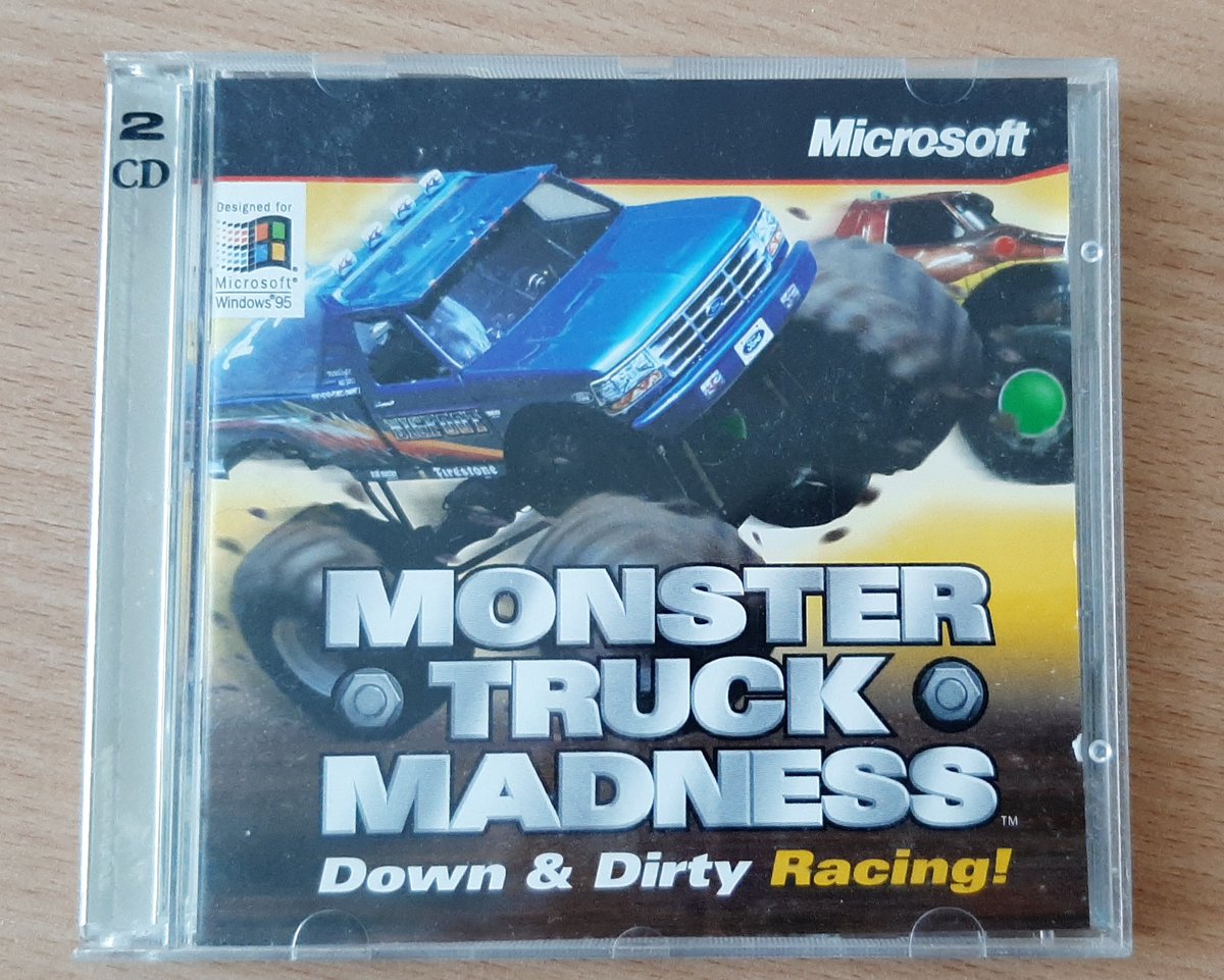 This was the 1st game on CD that I bought. It says #Windows95 and up, but I guess it will not work on #Win10 or #Win11?  (@Microsoft)
#MonsterTruckMadness