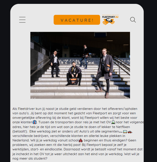 Autorijden door het hele land en geld verdienen🚘💵? Kom dan werken als studentchauffeur bij Fleetport! 

Bel 📞ons gerust bij vragen of stuur ons een Whatsappje 📲: 0108511730! Gelijk enthousiast? Solliciteer✍️ dan direct: fleetport.eu/solliciteer-nu

#Fleetport #studentenbaan