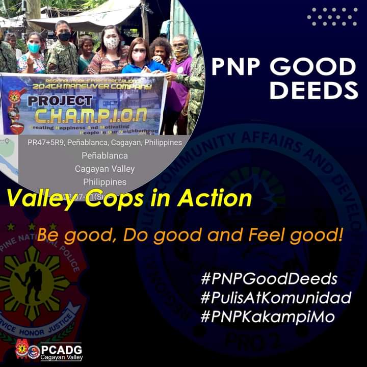PCADG_2's tweet photo. Naghandog ng food packs, hygiene kits at feeding program ang mga tauhan ng 204th Maneuver Company sa Bayan ng Baggao at Penablanca, Cagayan.

Source: https://t.co/cuZnkGPwmO

#TeamPNP
#PNPKakampiMo
#WeServeAndProtect
#PCADGCagayanValley https://t.co/fSKs5nNMRb