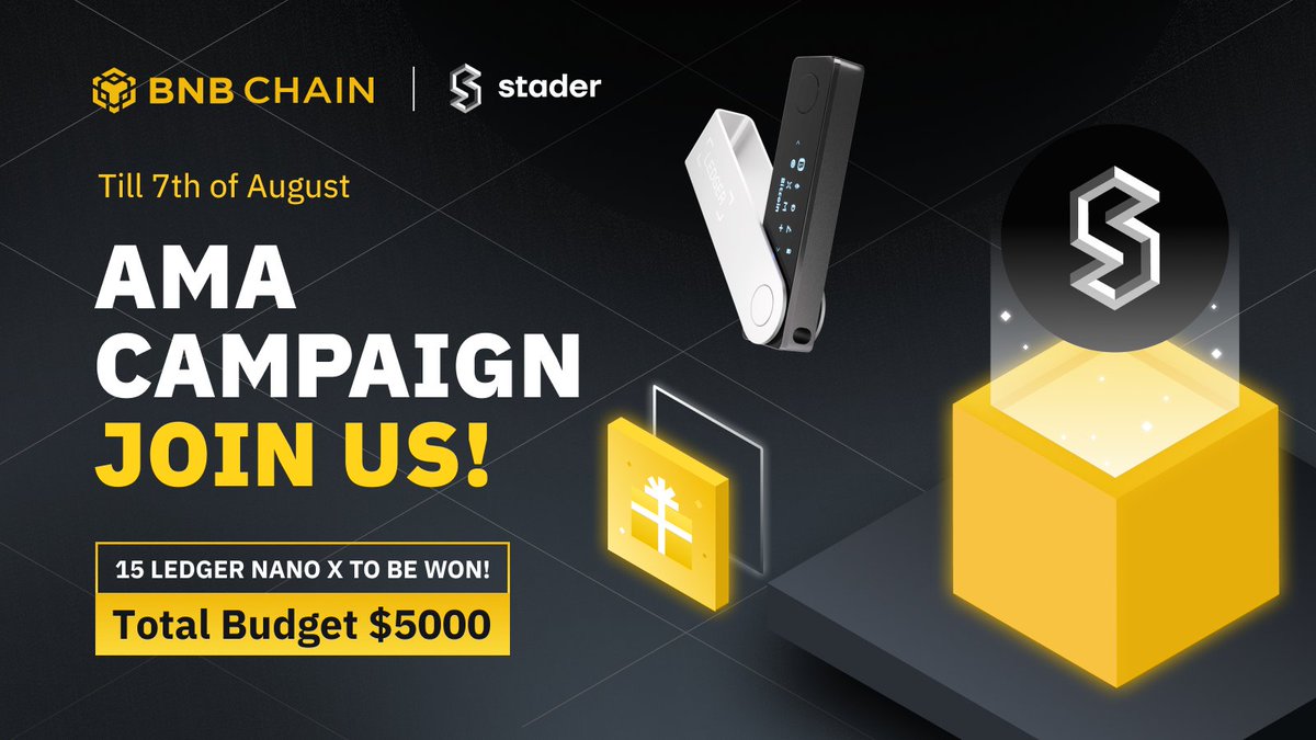 BNB Chain (@bnbchain) on Twitter photo Stader is coming to our communities!
Join us in Stader AMA campaign and share $5000 prize pool!
The steps are very simple:
🔸 Follow @BNBChain and <a href="/stader_bnb/">Stader.BNB</a> on Twitter
🔸 Retweet this post
🔸 Tag 2 friends
🔸 Complete this gleam⤵️
gleam.io/competitions/C… Stader is coming to our communities!
Join us in Stader AMA campaign and share $5000 prize pool!
The steps are very simple:
🔸 Follow @BNBChain and <a href="/stader_bnb/">Stader.BNB</a> on Twitter
🔸 Retweet this post
🔸 Tag 2 friends
🔸 Complete this gleam⤵️
gleam.io/competitions/C…