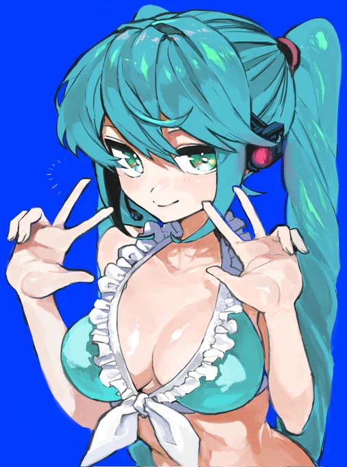ダブル水着ミクちゃん#イラスト #illustration #初音ミク 
