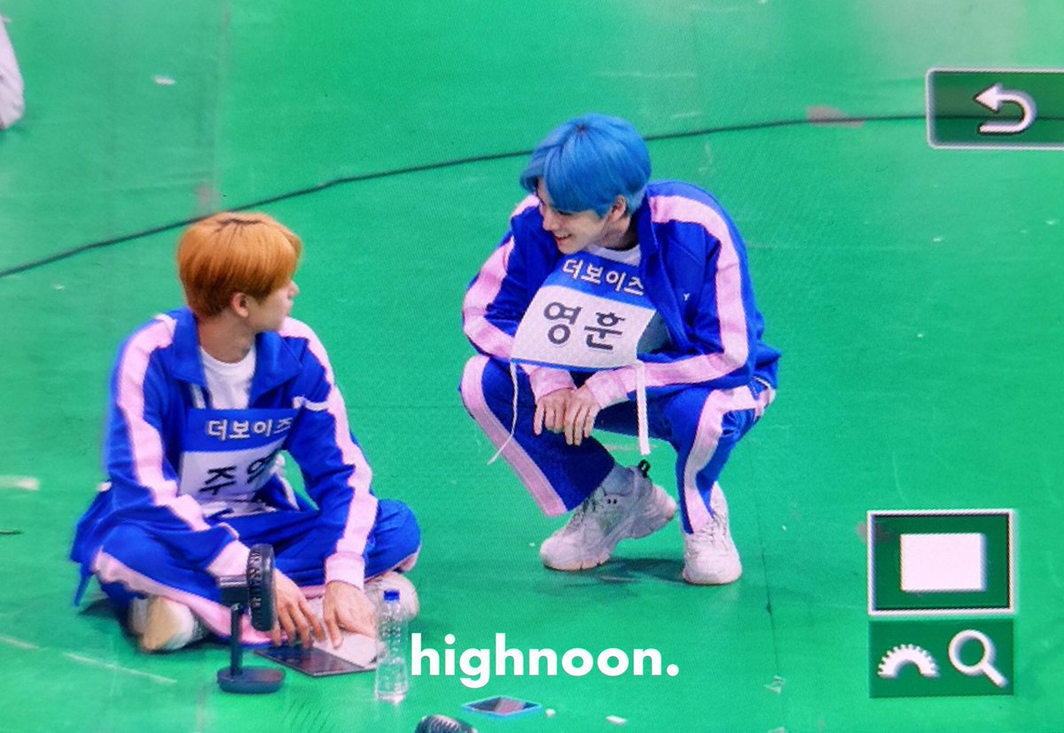 fan said juyeon was so immersed playing only with himself all day long, he relaxedly looked at deobi and asked  "it's not fun here, right?" jokingly. 

little did he know, younghoon looked here and there to look for him and when he found juyeon he immediately ran to him cutely