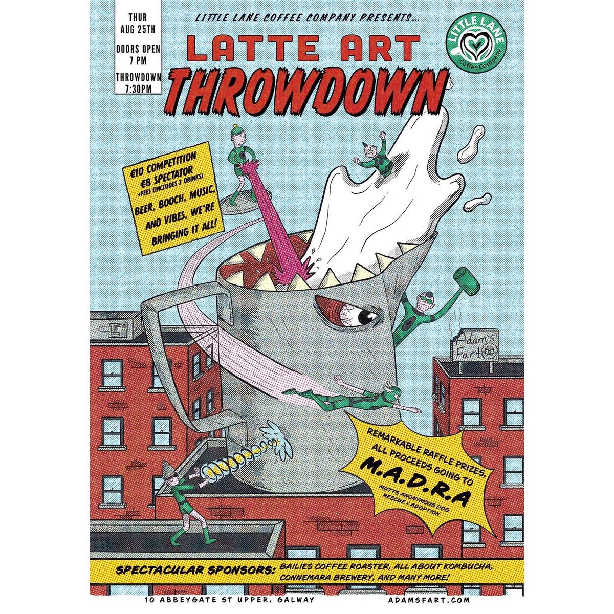 📣 #LatteArtThrowdown📣📣

Where: Little Lane Coffee Company
When: 25th August <a href="/7pm/">Huong Le</a>

#Event open to all #baristas of all levels. Spectator spots on the night are limited

All proceeds on the night will be 
donated to <a href="/MADRADogRescue/">MADRA Mutts Anonymous Dog Rescue & Adoption</a> 

Search event on #Eventbrite for tickets