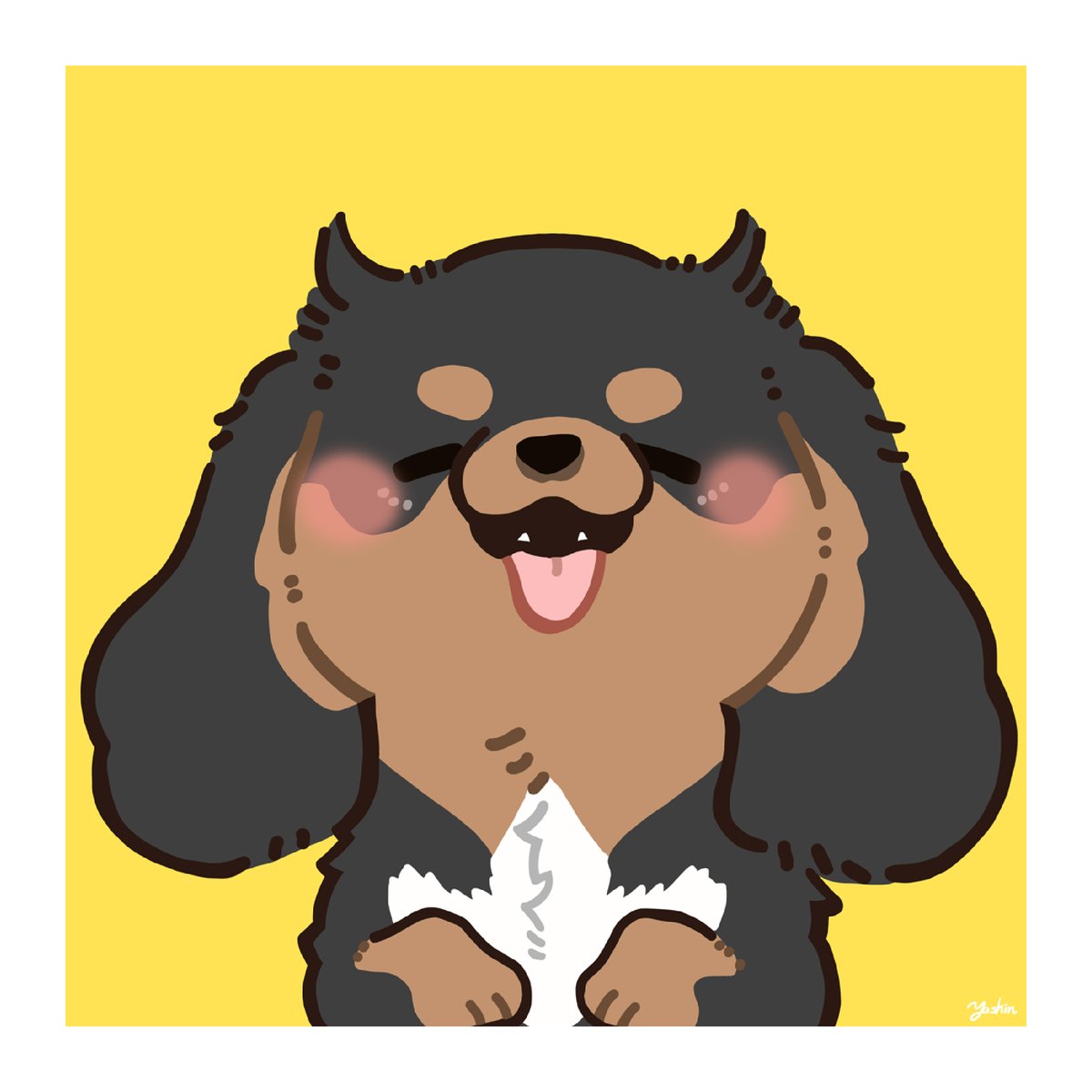 「個人様よりご依頼いただき、愛犬さんの似顔絵を制作させていただきました!笑顔がかわ」|ヤシン/悪ハム2巻出た！のイラスト