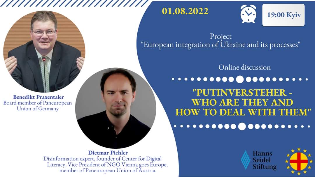 PaneuropaKyiv's tweet photo. Don't miss our event today: 
- Who are Putinversteher? 
- How to deal with disinformation that we receive from them? 
- How they influence Ukraine and its European integration?

@DietmarPichler1

📌https://t.co/13wDxQCgSG https://t.co/wFJ1YwHdUk