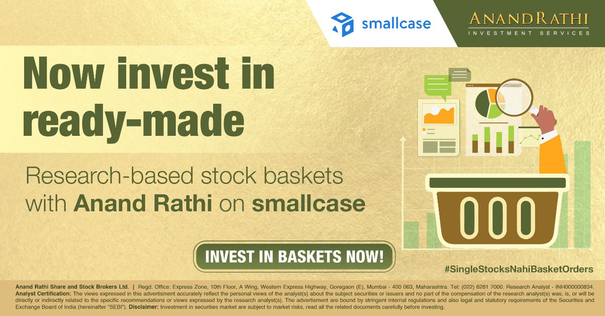 rathi_online's tweet photo. Investing just got easier with our stock baskets. Our stock baskets are now available on small case. Click here to invest in our baskets - https://t.co/7dNtjJnf6Y
#AnandRathi #Stockbroker #Stockbaskets #Smallcase #stockmarket #stocks #investing #trading #investment https://t.co/l2kZI54xYM
