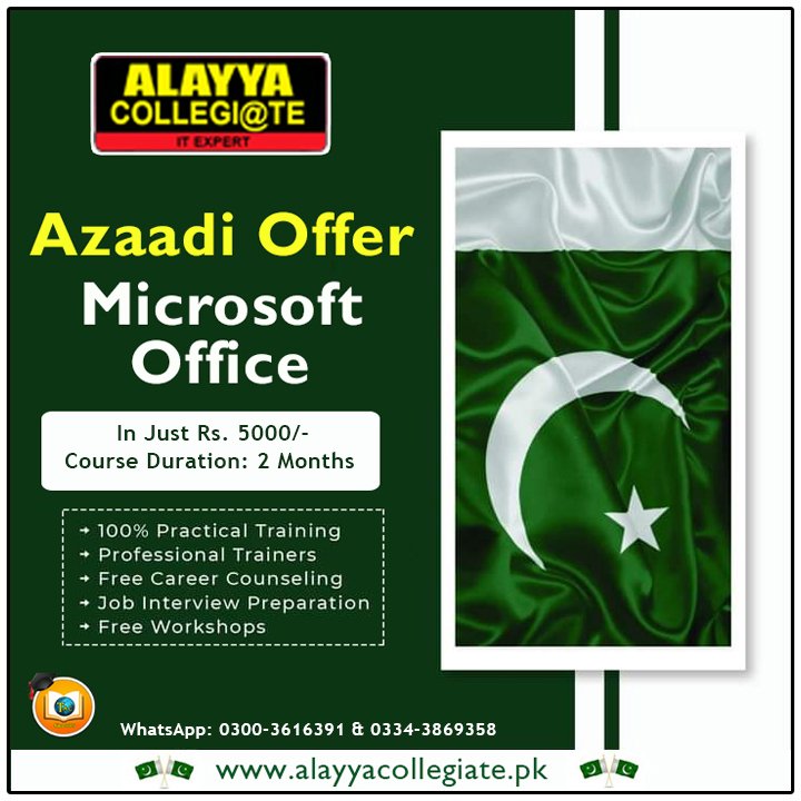 ✌️🇵🇰 Azaadi Offer 🇵🇰✌️

One of the oldest IT institute in Korangi Crossing The Alayya Collegiate now offers Admission.

#offersforyou #azaadi #AzaadiOffer #august2022 #EarnFromHome #Korangi  #admission2022 #AzaadiMubarak #learn #computer #tac #thealayyacollegiate #thealayya