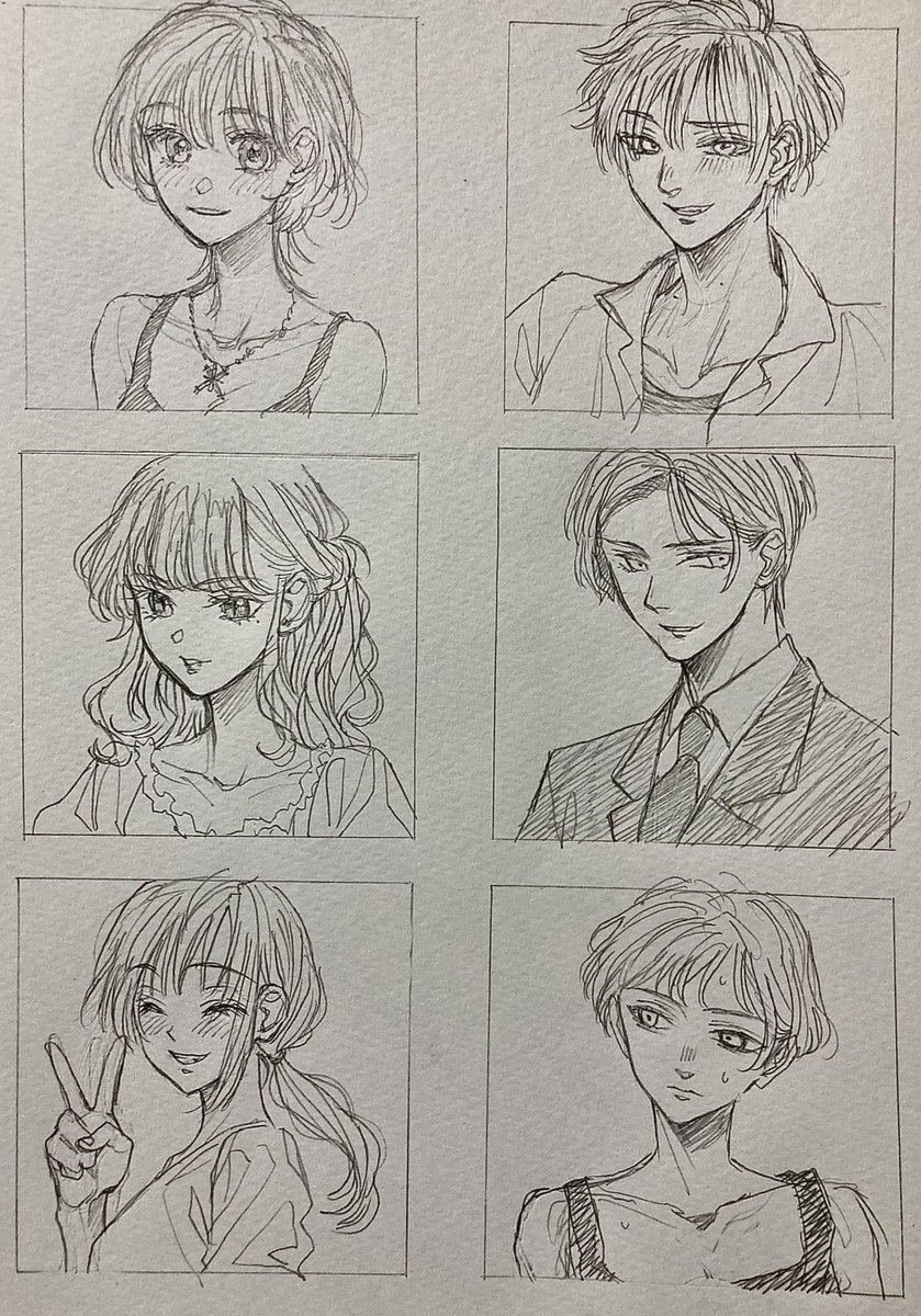 そんなつもりで描いてなかったけど、 それぞれ隣同士がお似合いカップルっぽい アイコンのサンプル用に塗るかなぁ🤔  #落書き #落書きイラ #rkgk #創作