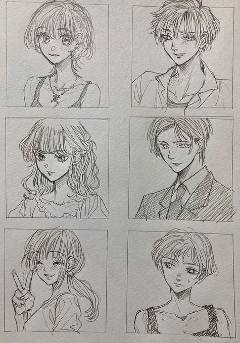 そんなつもりで描いてなかったけど、 それぞれ隣同士がお似合いカップルっぽい アイコンのサンプル用に塗るかなぁ🤔  #落書き #落書きイラ #rkgk #創作
