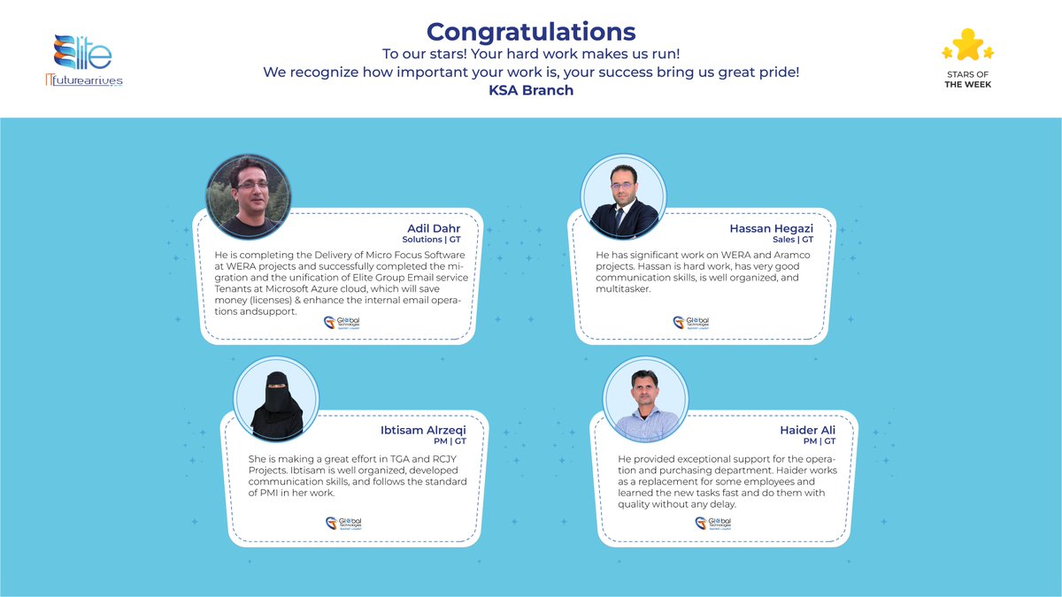 EliteGroupSA's tweet photo. Meet Elite family's stars of the week!
تعرّف على نجوم عائلة إيليت لهذا الأسبوع! 

#Elitegroup #UnitedToLead #Saudiarabia #Egypt #Teamwork https://t.co/BCQCtxzjKM