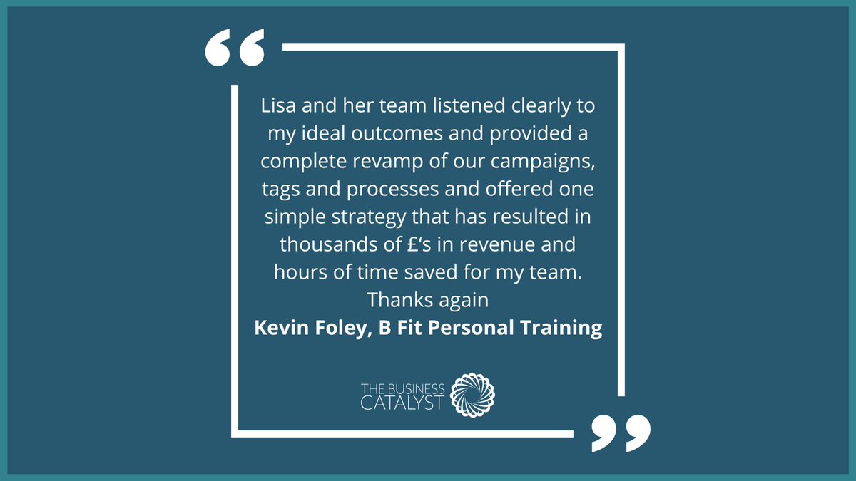 "Lisa and her team listened to my ideal outcomes and provided a complete revamp of our campaigns, tags and processes and offered one simple strategy that has resulted in thousands of £‘s in revenue and hours of time saved for my team." - Kevin Foley, <a href="/BFitCardiff/">Kev Foley</a>

<a href="/KeapGrowing/">Keap</a>