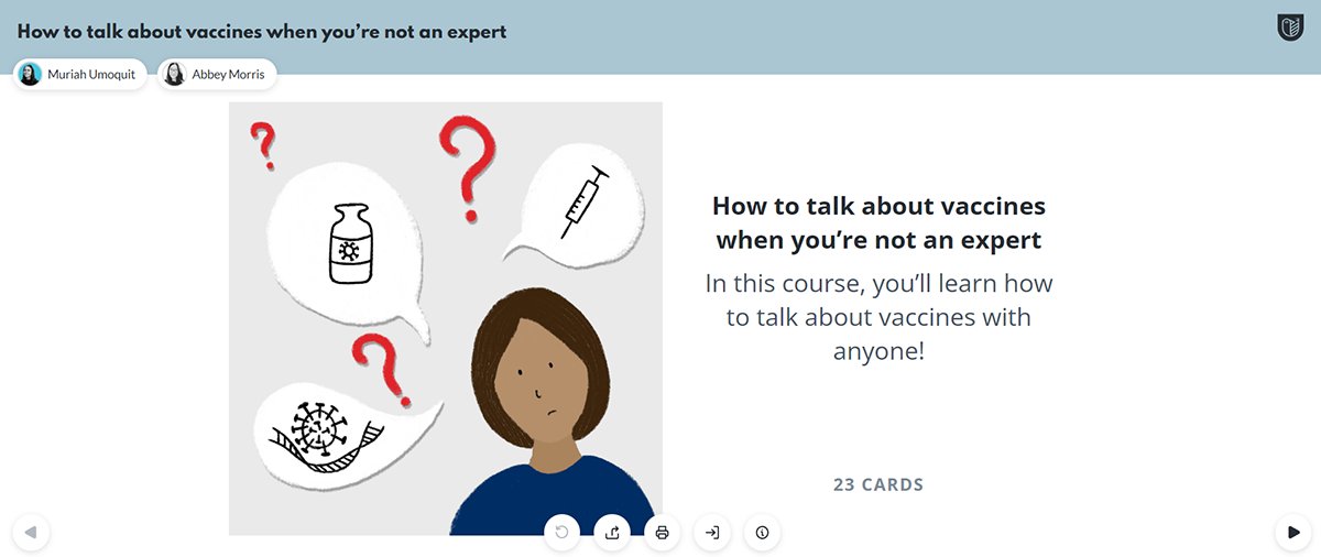 Free course! How to talk about vaccines when you’re not an expert. Just because you’re a researcher, clinician or scientist doesn't mean that you should know everything about viruses and vaccines…but you may be asked to talk about them! You can learn here bit.ly/3biSdMq