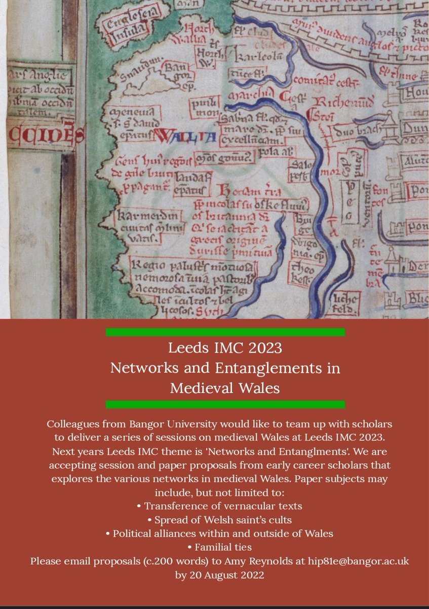 DrAdamChapman's tweet photo. Bore da/Good Morning - an interesting call for papers for the 2023 Leeds International Medieval Congress for anyone interested in Medieval Wales (and its interactions with its neighbours). 

Please share widely! https://t.co/euqBfDn0uL