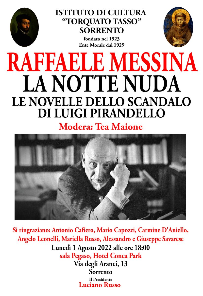 MarlinEditore's tweet photo. Scegli i libri Marlin per l'estate. Scegli uno scandaloso Pirandello nel libro a cura di Raffaele Messina, docente e scrittore, dal titolo "La notte nuda". Oggi a Sorrento.
https://t.co/quMMUkZ9AN,
#Lanottenuda #LuigiPirandello #Marlineditore #RaffaeleMessina #libriperlestate https://t.co/36lIJyXvUg