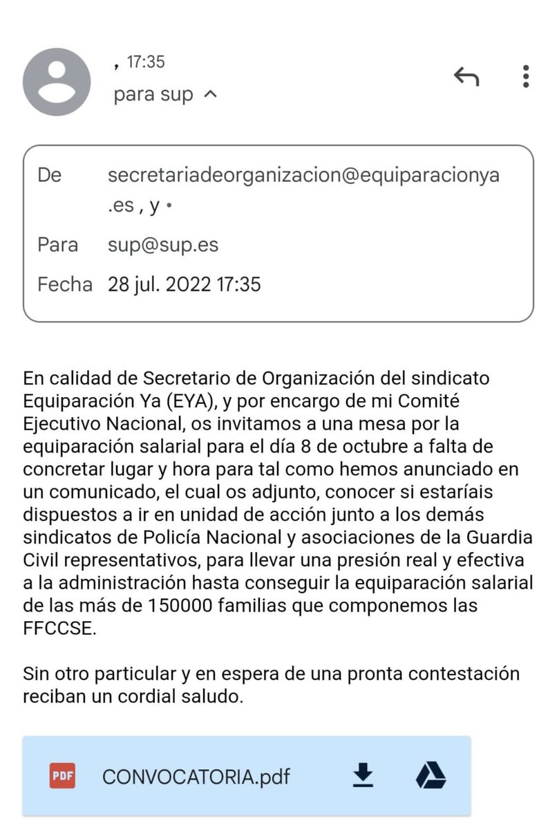 EYAPolicia's tweet photo. Enviamos invitación a los sindicatos de Policía Nacional para la mesa por la #EquiparacionYa día 8 de octubre.

@Sup_Policia 
@ufpol 
@SPPnacional 
@cep_cepolicia 
@JupolNacional https://t.co/BBsQFKOcEl