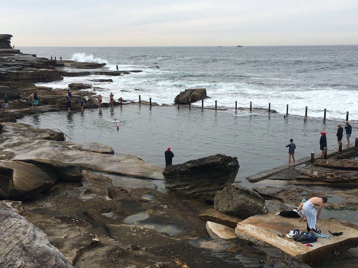 NthSeaFullMoon's tweet photo. Whilst familiar with #MahonPool at #Maroubra I hadn’t experienced a Sunday morning club meet of the @maroubraseals winter swimming club established 1959.
‘Clem’ a newbie member (8 years!) welcomed me and we swapped swim hats. Legend.
Authentic is my best word to describe it. https://t.co/Whnhmw0dQp