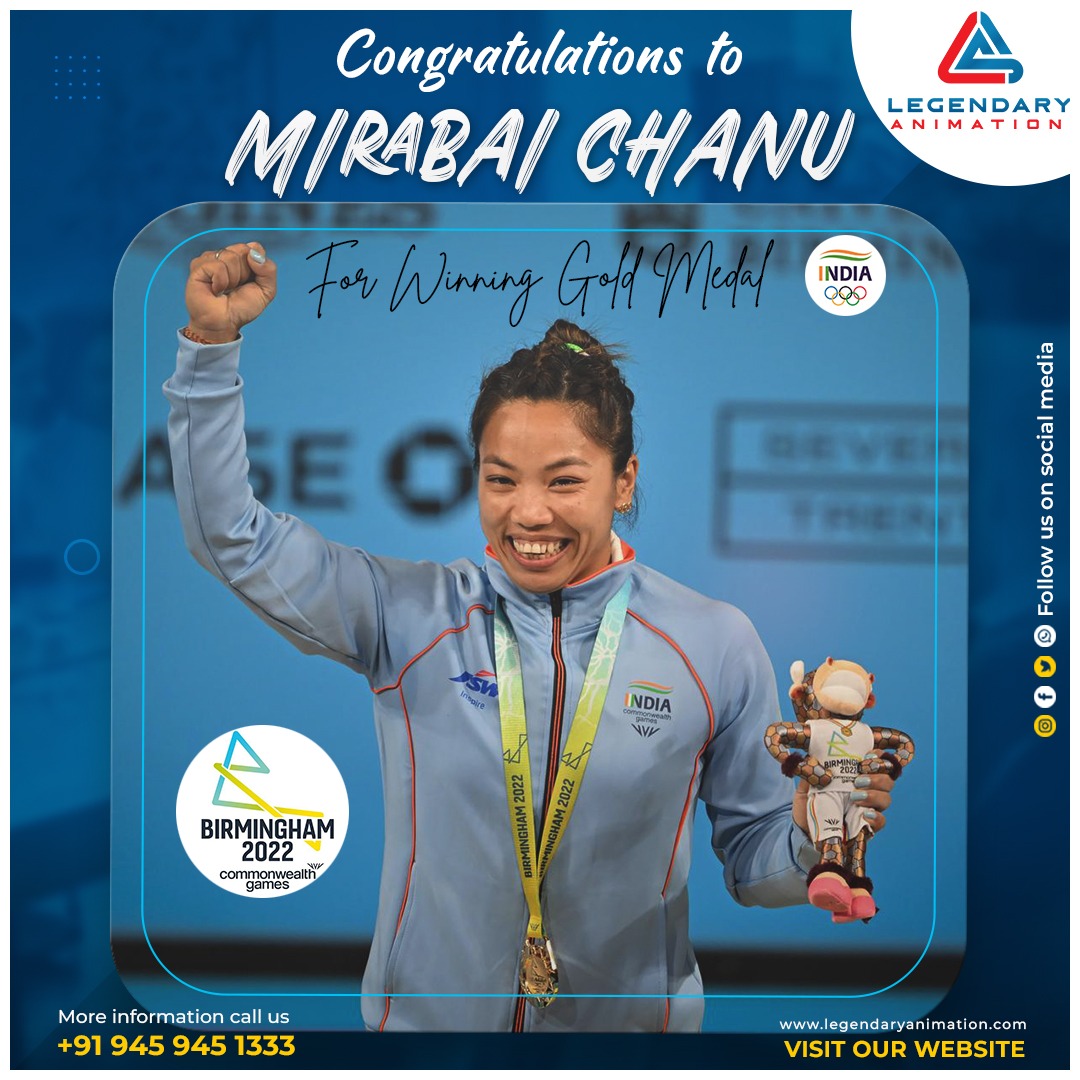 ChamuJ1's tweet photo. "Hearty Congratulations to Mirabai Chanu"

For Winning Gold medal  at the #Birmingham Commonwealth Games 2022.

India is very Proud of you!

Best Wishes From 

Legendary Animation Kakinada. https://t.co/gkQWVa9Adt