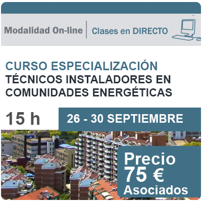 itenergia's tweet photo. 📢Ya puedes inscribirte! "Curso de especialización de Técnicos Instaladores en #ComunidadesEnergéticas" 
@itenergia  #formación #cursos 
¡Apúntate! 👉https://t.co/Fcc5fyMNeR…
🗓️26-30/09/22
¡Descuentos asociados! https://t.co/os9QmrlNZ4