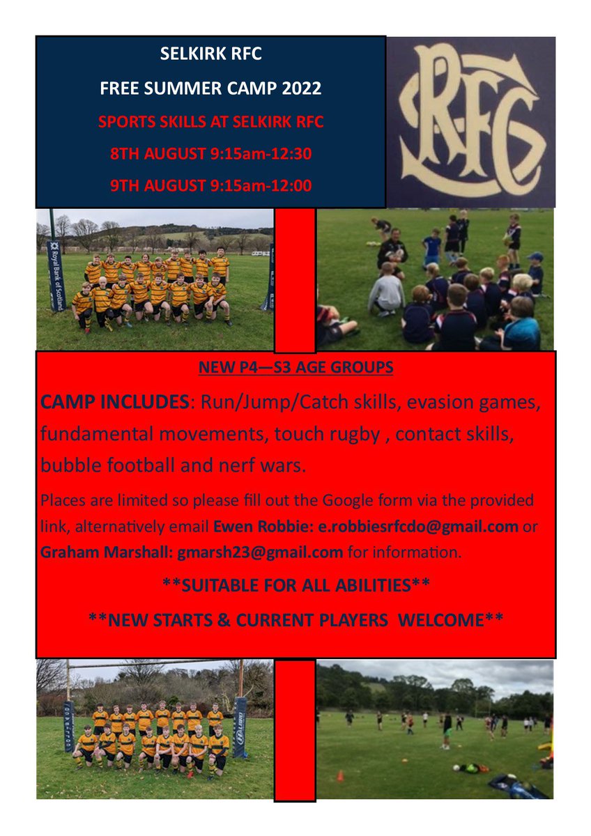 SRFCdevelopment's tweet image. 🏉1 WEEK TO GO UNTIL @SelkirkRFCInfo SUMMER CAMP🏉
🌞🌞WEATHER LOOKS GOOD🌞🌞

         Register on link below to get a place:

docs.google.com/forms/d/e/1FAI…