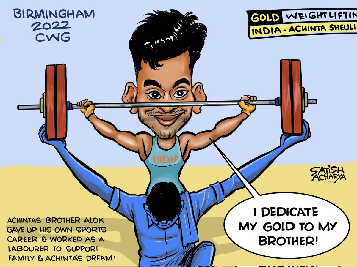 satishacharya's tweet photo. CWG gold medalist Achinta Sheuli's brother gave up his own sports career to work as a labourer to support his dream! #AchintaSheuli #CommonwealthGames2022 https://t.co/9QB8Q5JdSF