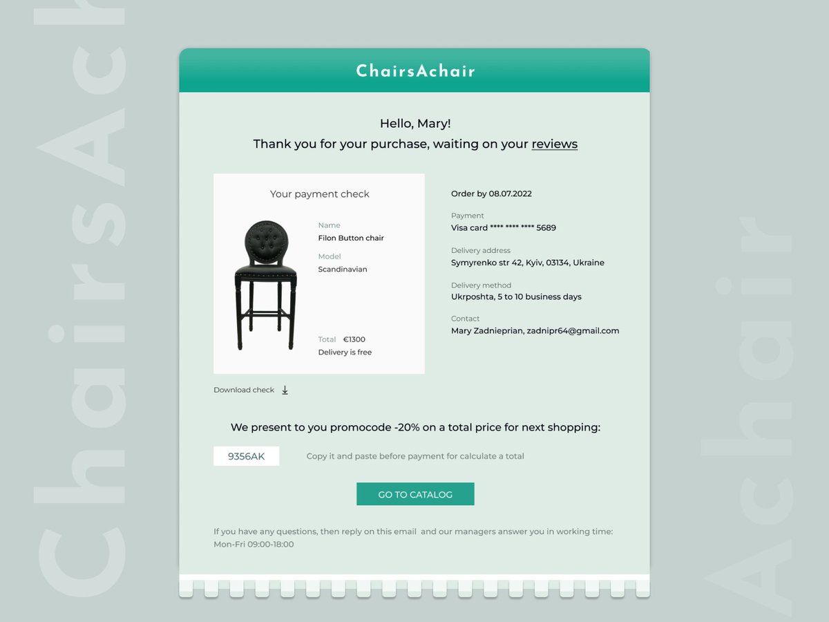 BayGayana's tweet photo. Hey, It's my new design of email receipt check for payment. Hint by #dailyui, day 017

#uidesign #email #designcheck #uiux #uiuxdesign #Webdesign #design https://t.co/irIlWWPXQo