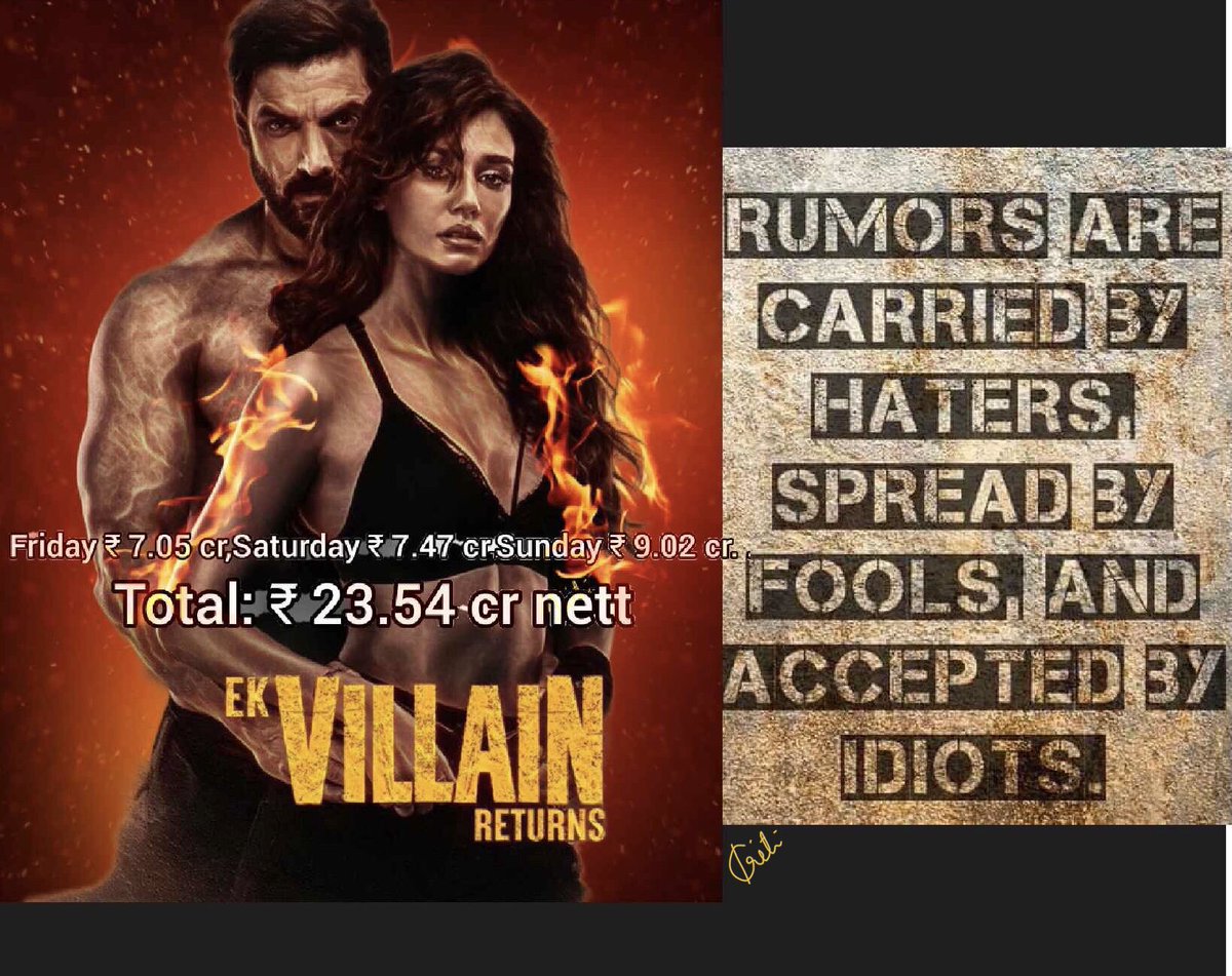 ƘƦƖƬƖ ƘƲMƛƦ (@kritikumar24) on Twitter photo Setting the Screens on Fire🔥#EkVillianReturns
🔥8th Highest weekend Earning Movie 2022
🔥Day 3 Evening Occupancy: 22.73%
🔥Doing Exceptionally well in Overseas Markets
🔥Strong hold over Box Office with House Fulls All Over!
<a href="/TheJohnAbraham/">John Abraham</a> <a href="/mohit11481/">Mohit D Suri</a> <a href="/taran_adarsh/">taran adarsh</a> Setting the Screens on Fire🔥#EkVillianReturns
🔥8th Highest weekend Earning Movie 2022
🔥Day 3 Evening Occupancy: 22.73%
🔥Doing Exceptionally well in Overseas Markets
🔥Strong hold over Box Office with House Fulls All Over!
<a href="/TheJohnAbraham/">John Abraham</a> <a href="/mohit11481/">Mohit D Suri</a> <a href="/taran_adarsh/">taran adarsh</a>
