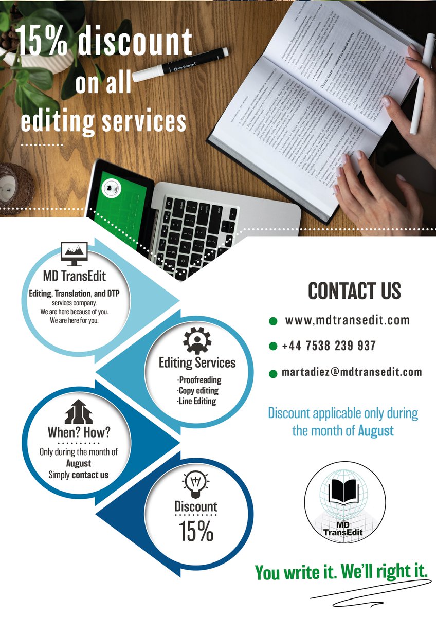 dieztranslate's tweet photo. Do not miss this opportunity, 15% discount on all #editing services, no matter how little or how large your text is, we will right it! #Writers #BookLover #Writer https://t.co/5DON589dmC